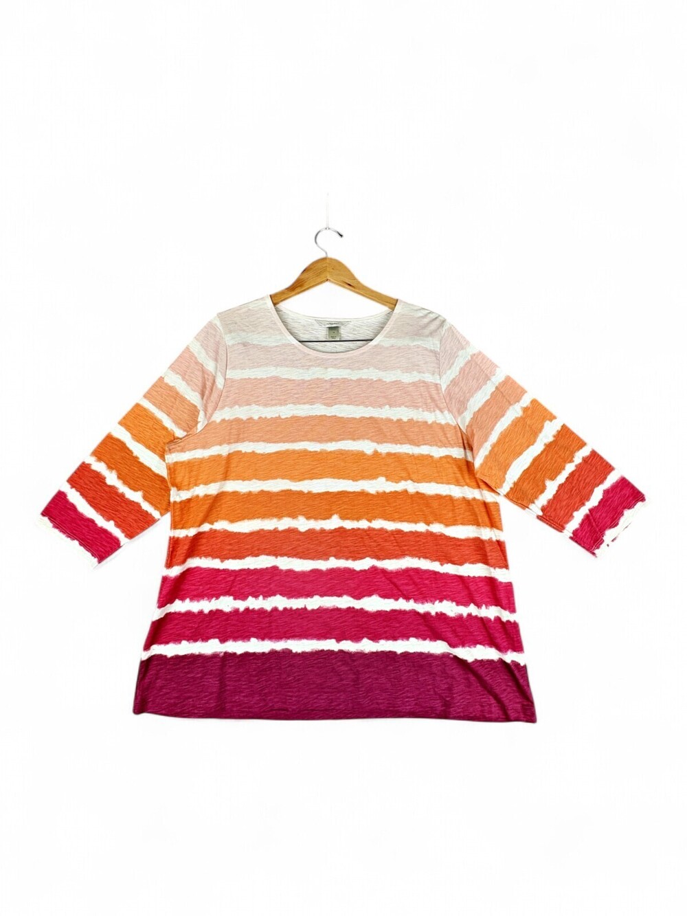 CJ Banks Plus 1X Ombre Striped Scoop Neck 3/4 Sleeve Top
